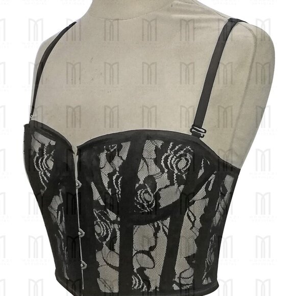 Sheer Lace Underwire Bustier with Satin Trims & Removable Straps - Picture 2 of 3